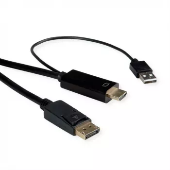 ROTRONIC-SECOMP Roline - Cable de vídeo - HDMI, USB (solo alimentación) macho a DisplayPort macho - 1 m - apantallado - Negro - compatible con 4K 60 Hz (384