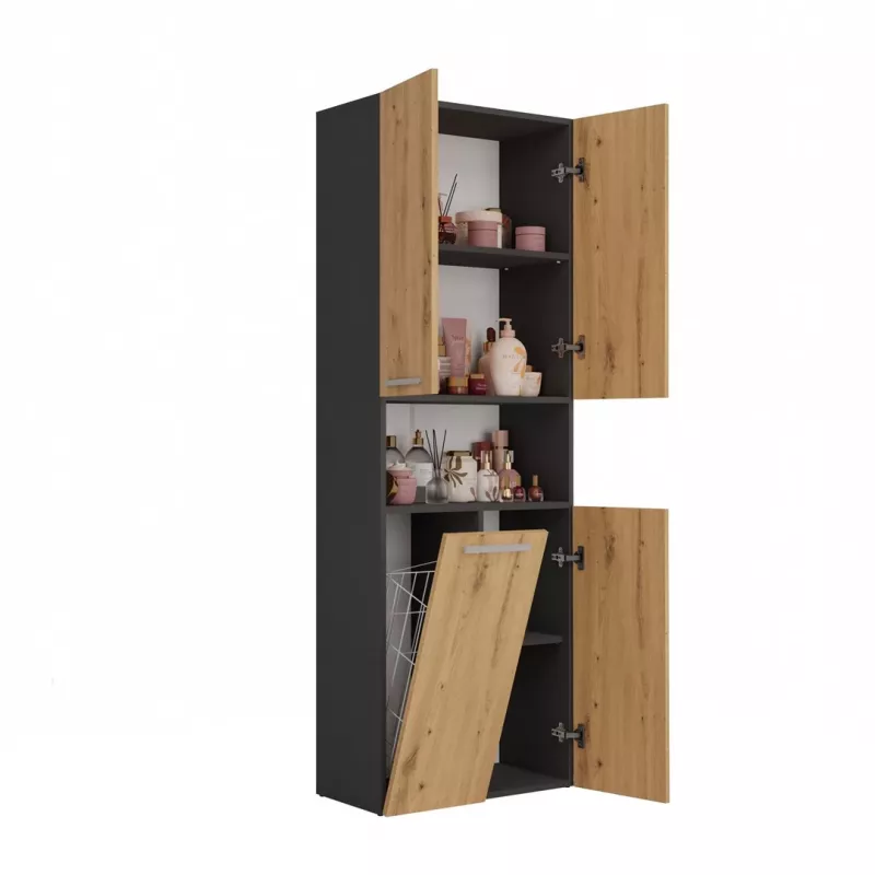 Top E Shop NEL 1K DK ANT/ART KP armario de almacenaje para baño, grafito/roble