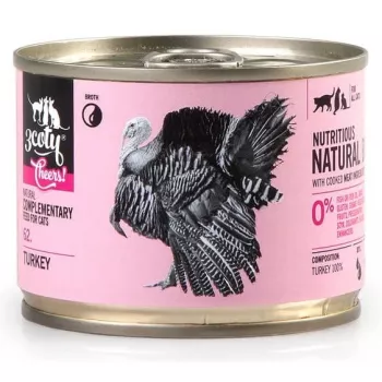 Comida húmeda complementaria para gatos 3coty TURKEY Cheers! lata 160 g — monoproteica, gatos adultos, sin gluten ni azúcar