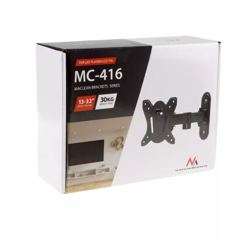 Maclean MC-416 Soporte de pared para TV y monitor 13-32 30 kg inclinable orientable máx. VESA 100x100 negro con acabado en polvo Soporte universal LED OLED LCD