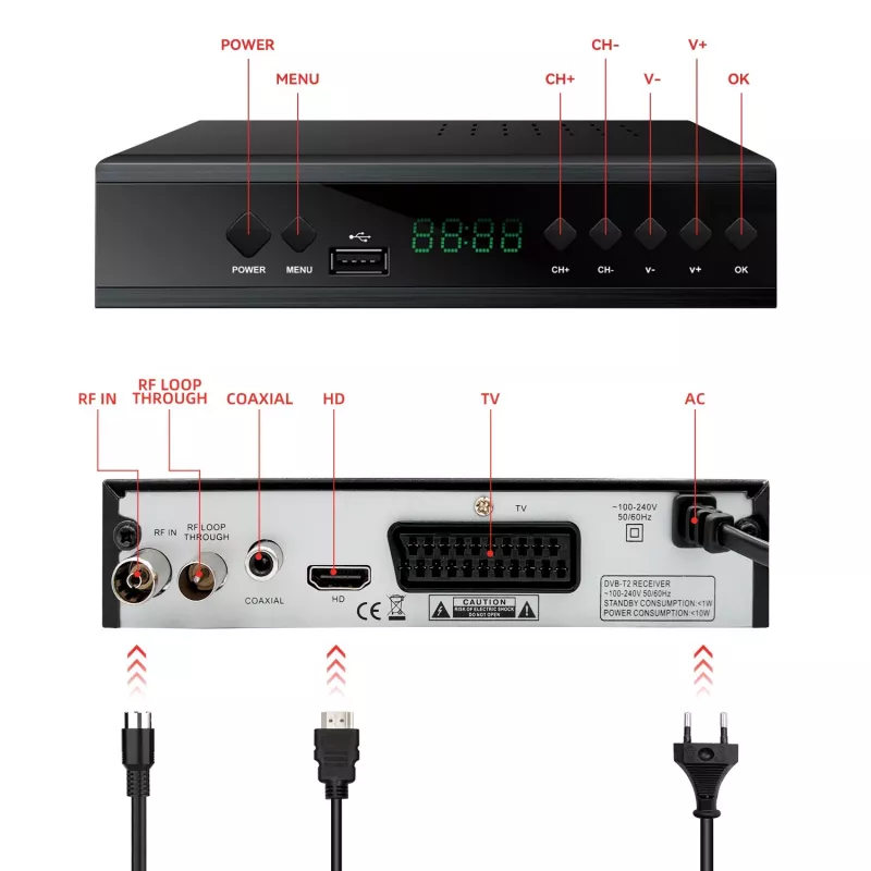 Extralink Home Sintonizador decodificador de TV digital DVB-T2 H.265 HEVC FULL HD USB HDMI + mando a distancia