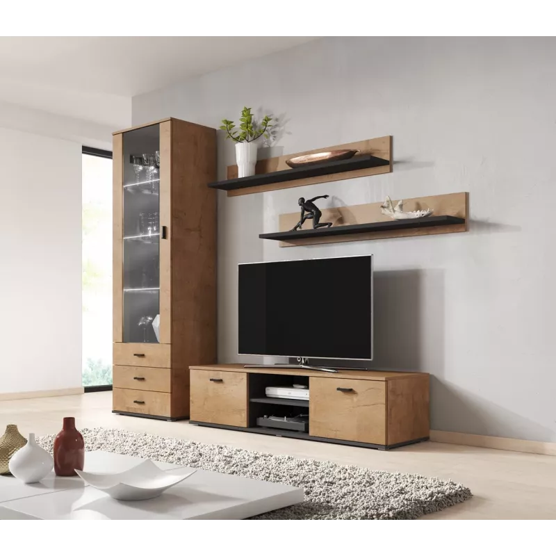 Cama Meble SOHO 140 mueble de TV, roble Lefkas/negro