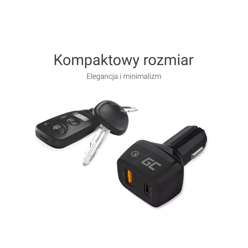 Cargador para coche Green Cell CAD33, 42 W, USB-C PD + USB-A QC3.0, entrada 12/24 V, salida 5–12 V