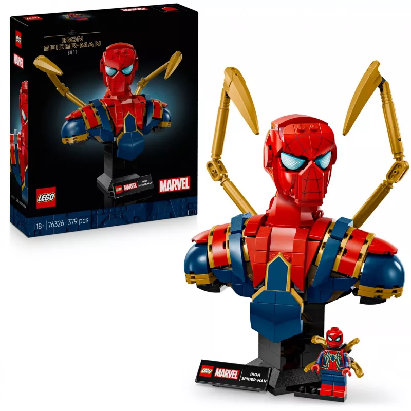 Busto de coleccionista LEGO Marvel Iron Spider-Man 76326, 379 piezas, modelo de exposición 18+, 170×200×110 mm