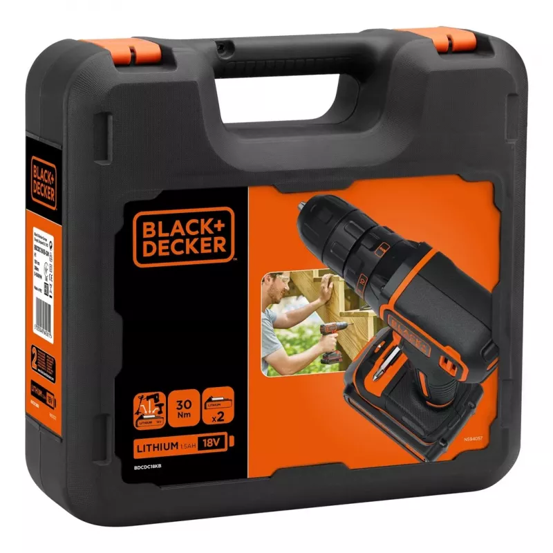 Black & Decker BDCDC18KB-QW, taladro con empuñadura de pistola, 1 cm, 2,5 cm, 1 cm, 650 rpm, 30 N·m