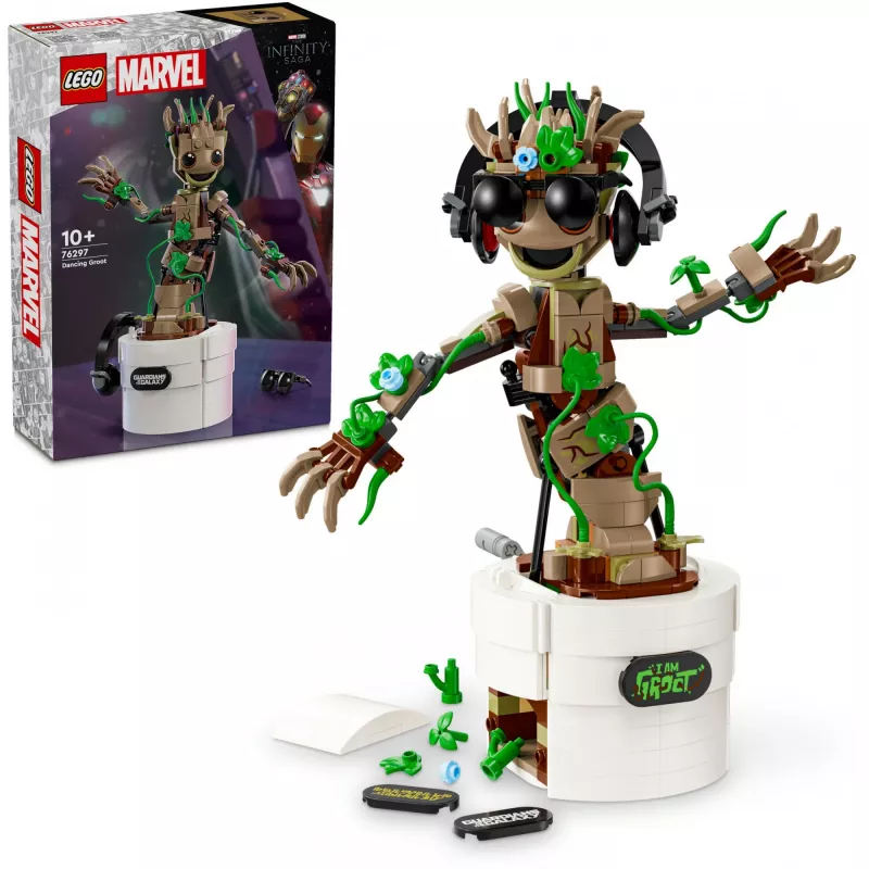 LEGO Marvel Dancing Groot, figura de acción animada construible — personaje de Guardianes de la Galaxia — set de juego interactivo manual para niños — superhéroe