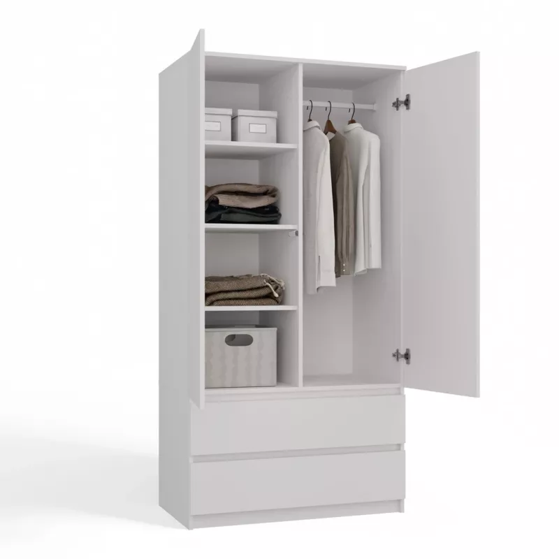 Top E Shop SZAFA MALWA B armario de dormitorio, 5 estantes, 2 puertas, blanco