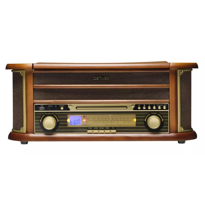Denver MCR-50MK3 equipo de música retro con tocadiscos, CD/MP3, casete y radio, 2 x 2,5 W, acabado en madera