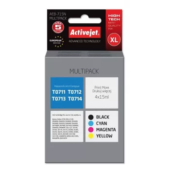 Multipack de cartuchos de tinta compatibles ActiveJet AEB-715N — negro (pigmentado) 15 ml + cian, magenta, amarillo 15 ml (XL)