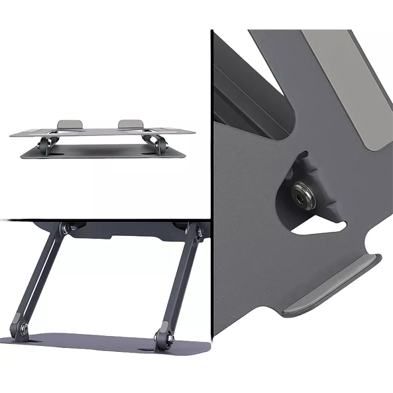 Soporte para portátil MEDIA-TECH MT2661 — altura ajustable, diseño plegable de aluminio para portátiles de hasta 17