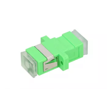Adaptador de fibra óptica Extralink SC/APC monomodo simplex con tapones antipolvo transparentes, verde