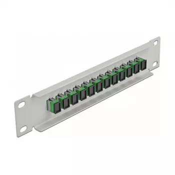 Panel de parcheo de fibra óptica DeLOCK 10 pulgadas 12 puertos SC simplex verde 1HE gris
