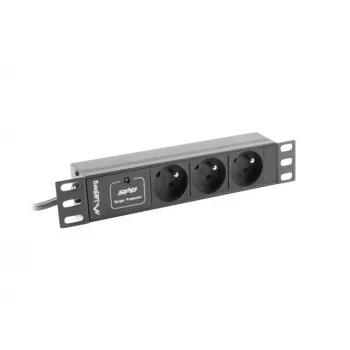 Regleta de enchufes LANBERG PDU-03E-0200-BK — 1HE, 3 tomas Type-E, 220–250 V, 16 A, cable de 2 m, negro