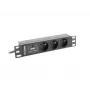 Regleta de enchufes LANBERG PDU-03E-0200-BK — 1HE, 3 tomas Type-E, 220–250 V, 16 A, cable de 2 m, negro