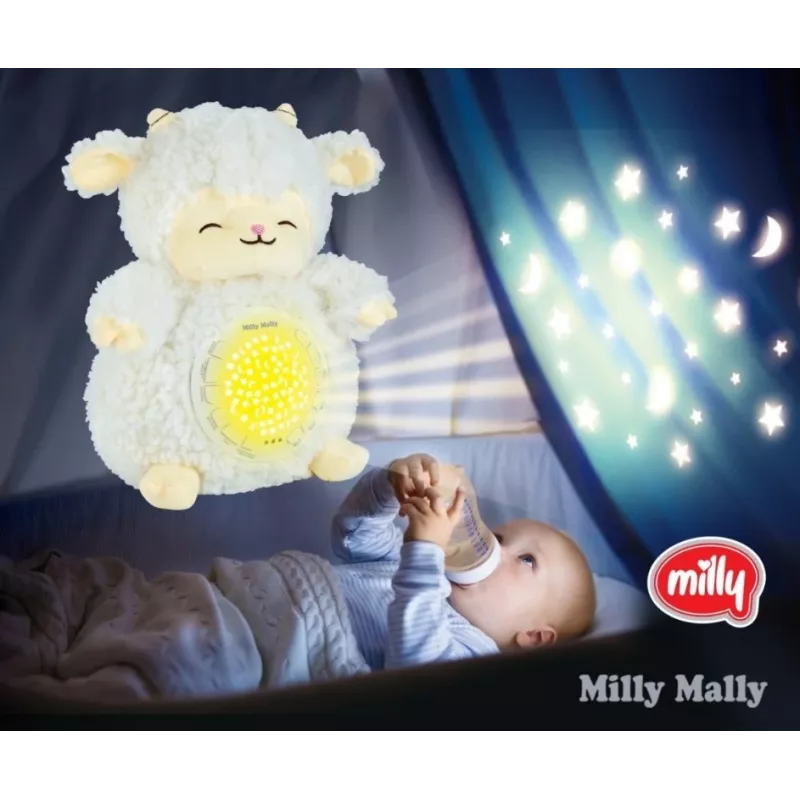 Peluche proyector milly mally oveja proyector peluche modelo 5664 para niños pequeños — luz nocturna suave