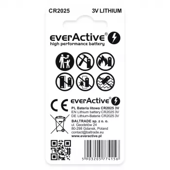 Pila de botón de litio everActive CR2025 - blíster 2 uds.