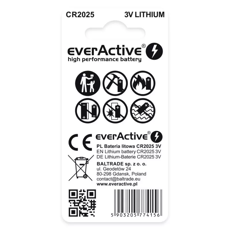Pila de botón de litio everActive CR2025 - blíster 2 uds.
