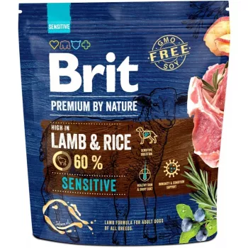 Comida seca para perros Brit Premium by Nature Sensitive Lamb & Rice 1 kg — adultos, proteína 26%, grasa 13%, sin gluten