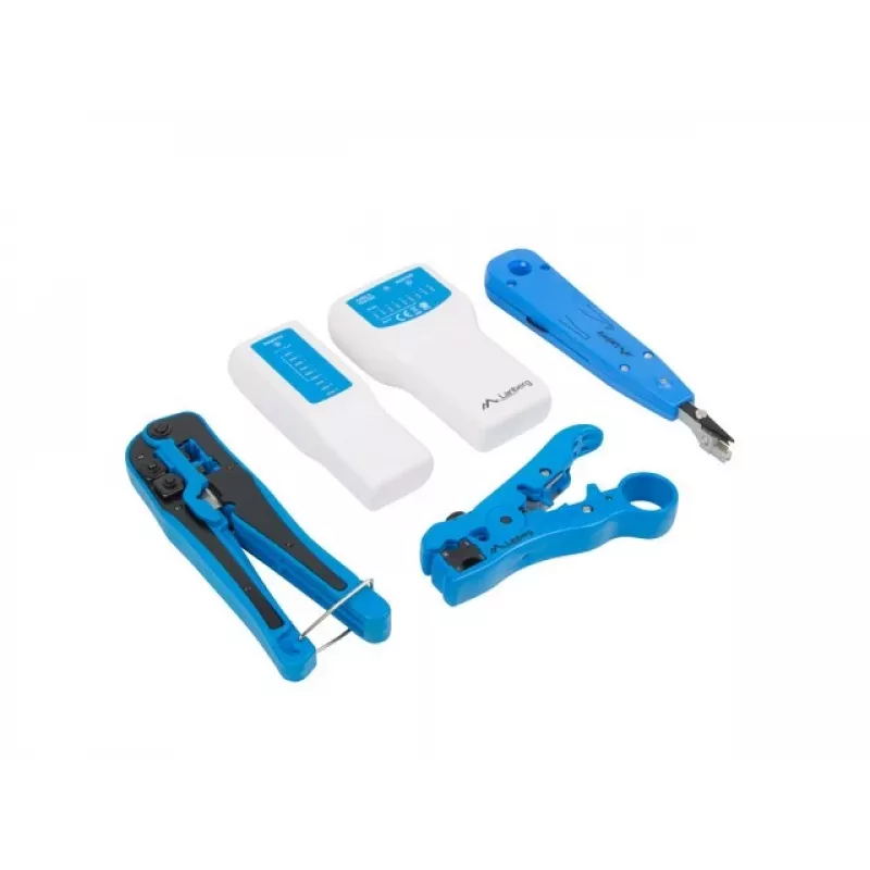 Set de herramienta de crimpado con candado de cable LANBERG NT-0302 — crimpadora RJ-45, mangos de plástico, bolsa de transporte, interruptor de encendido/apagado, multicolor