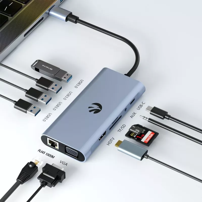 Adaptador USB-C 11 en 1 Hawk HW-HUB1101 — hub multipuerto con 11 conexiones
