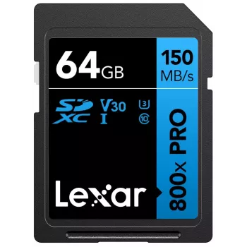Memoria flash SDXC Lexar 64 GB UHS-I 800xPRO — Clase 10, U3, V30, 150 MB/s