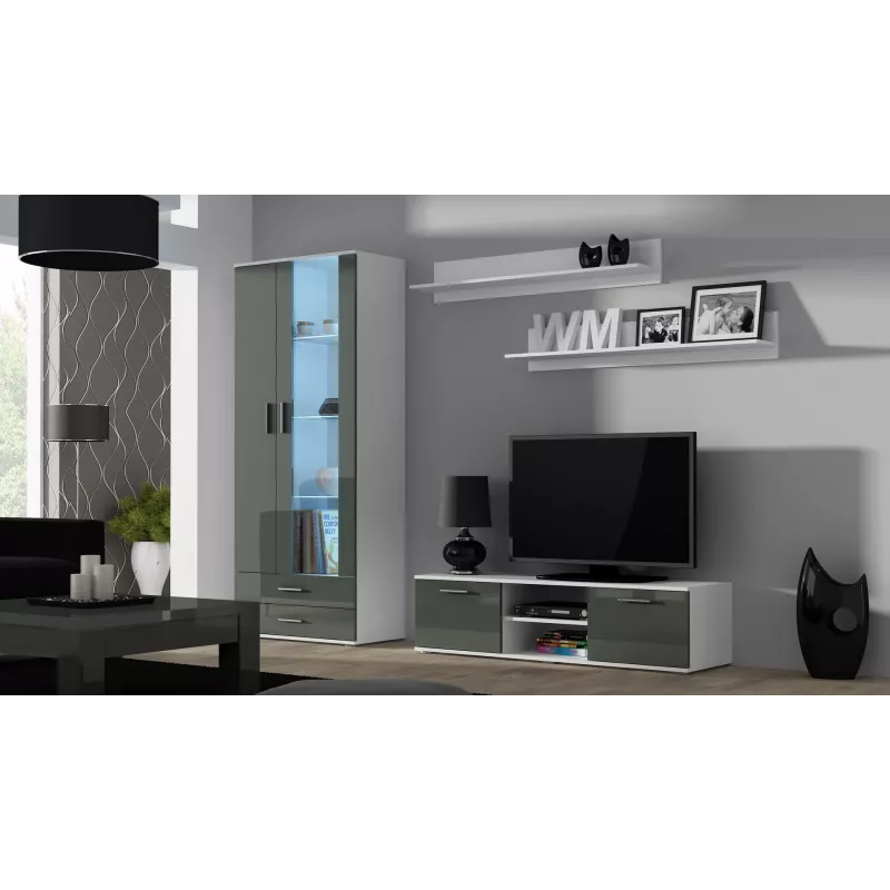 Cama Meble SOHO 140 mueble de TV, blanco/gris brillo
