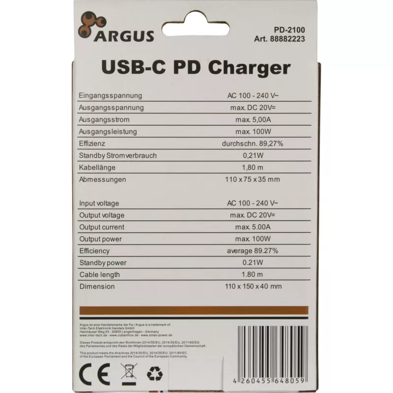 Cargador Inter-Tech PD-2100 negro AC para interiores