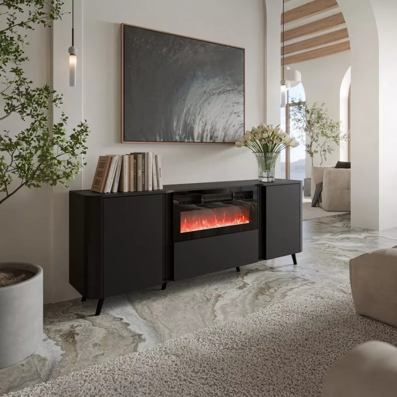 Cómoda Cama Meble Volare 200 x 39 x 75 cm, negro, aglomerado, marco de 16 mm