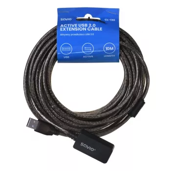 Alargador USB activo SAVIO CL-130 10 m USB 2.0 A macho–hembra, 5 V, negro