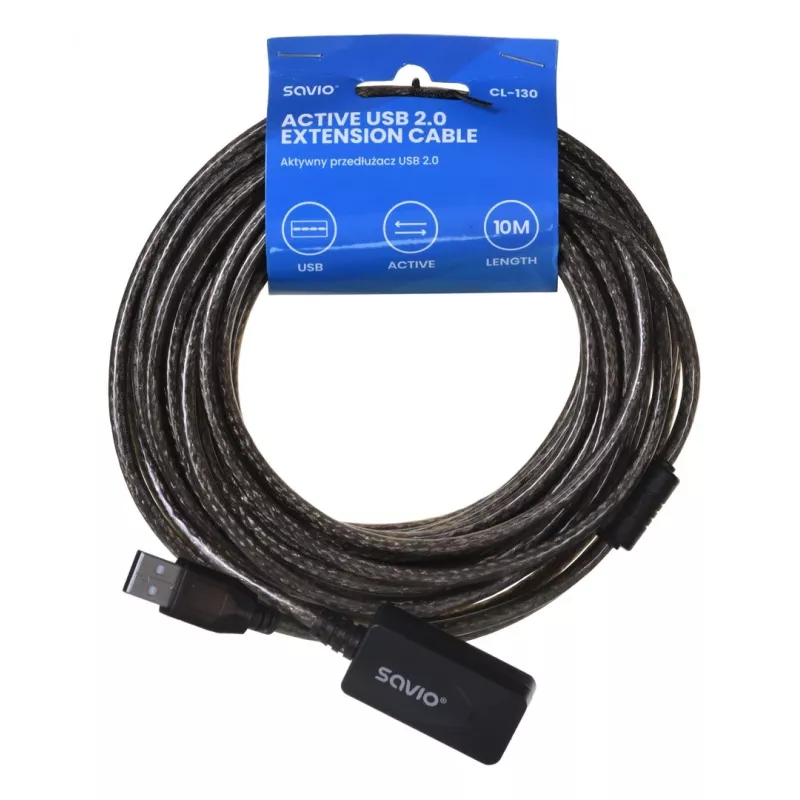 Alargador USB activo SAVIO CL-130 10 m USB 2.0 A macho–hembra, 5 V, negro