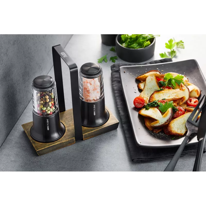 Set de molinillos de sal y pimienta GEFU X-plosion 11 cm Negro — molinillos de mesa manuales, mecanismo de cerámica