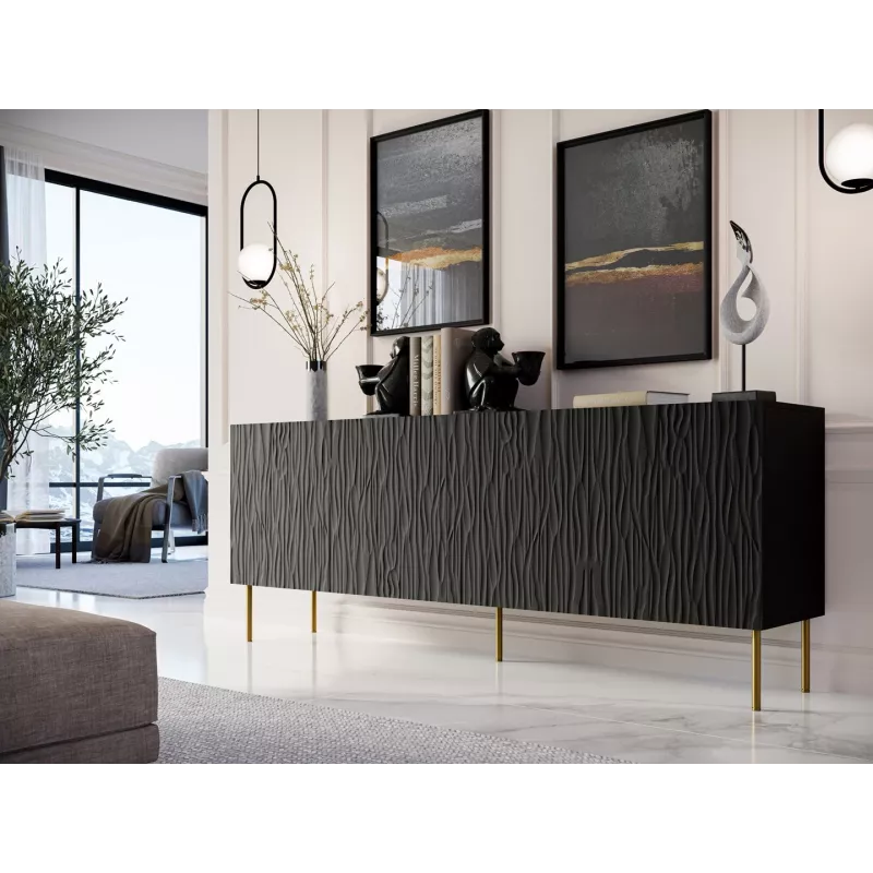 Cómoda JUNGLE 190x40.5x74.5 negro mate + patas doradas