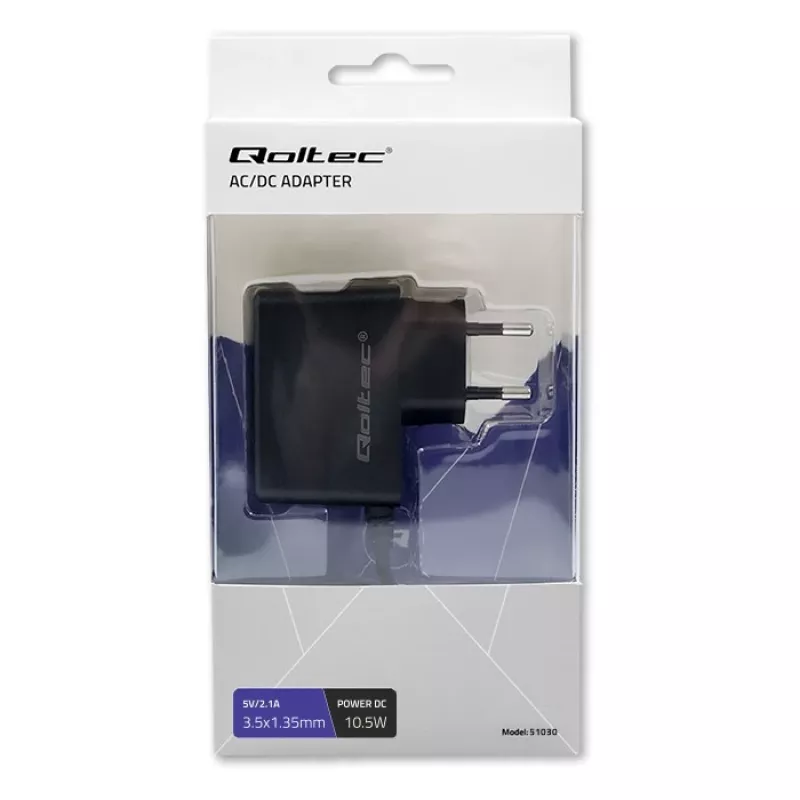 Fuente de alimentación Qoltec con conector macho 10,5W 5V 2,1A 3,5*1,35