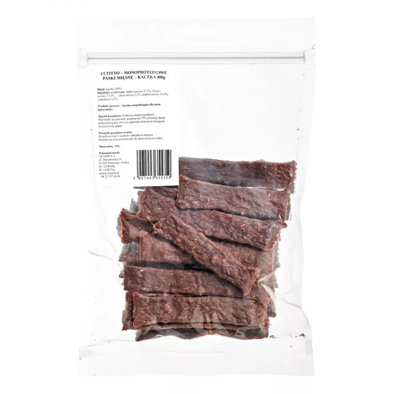 PETITTO tiras de carne monoproteicas de pato, snack para perros, 400 g