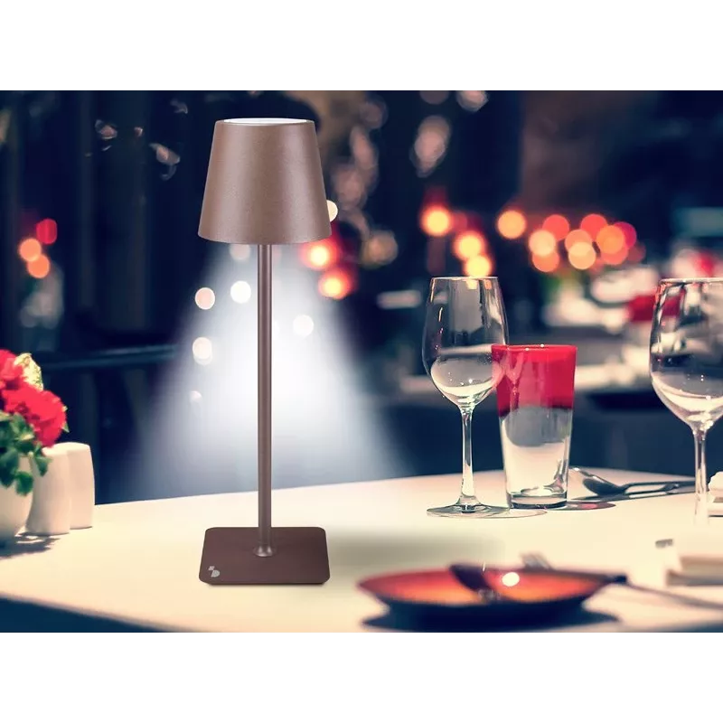 Beper P201UTP120 lámpara de mesa LED recargable, 1,5 W, interruptor táctil, regulable, adaptador para botella de 33 mm, resistente al agua, marrón