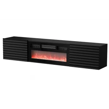 Mueble RTV Cama TULA 183x35x37 negro mate + chimenea negra