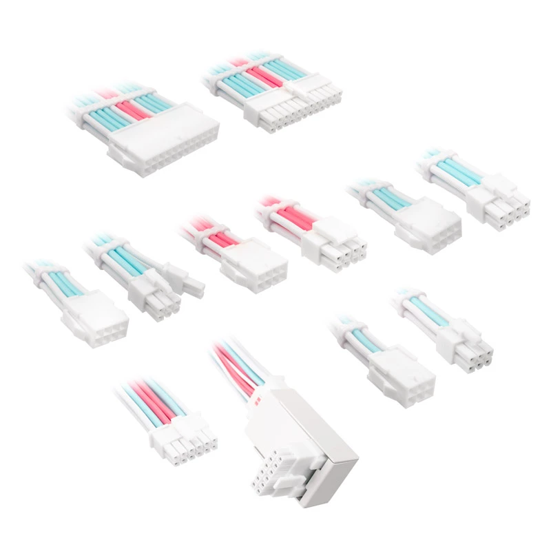 Kit de cables/adaptadores Kolink Core Pro Braided Cable Extension Kit 12V-2x6 Type 1 – Brilliant White/Neon Blue/Pure