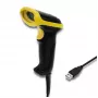 Lector de códigos de barras de mano QOLTEC 50867 — escáner láser 1D/2D, USB con cable, alcance 600 mm, amarillo/negro