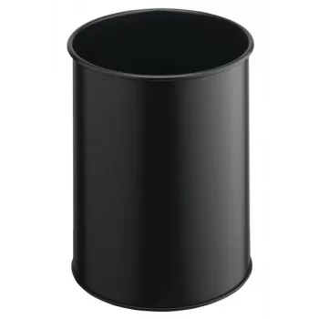 Papelera redonda poliéster acero negro robusta 330101