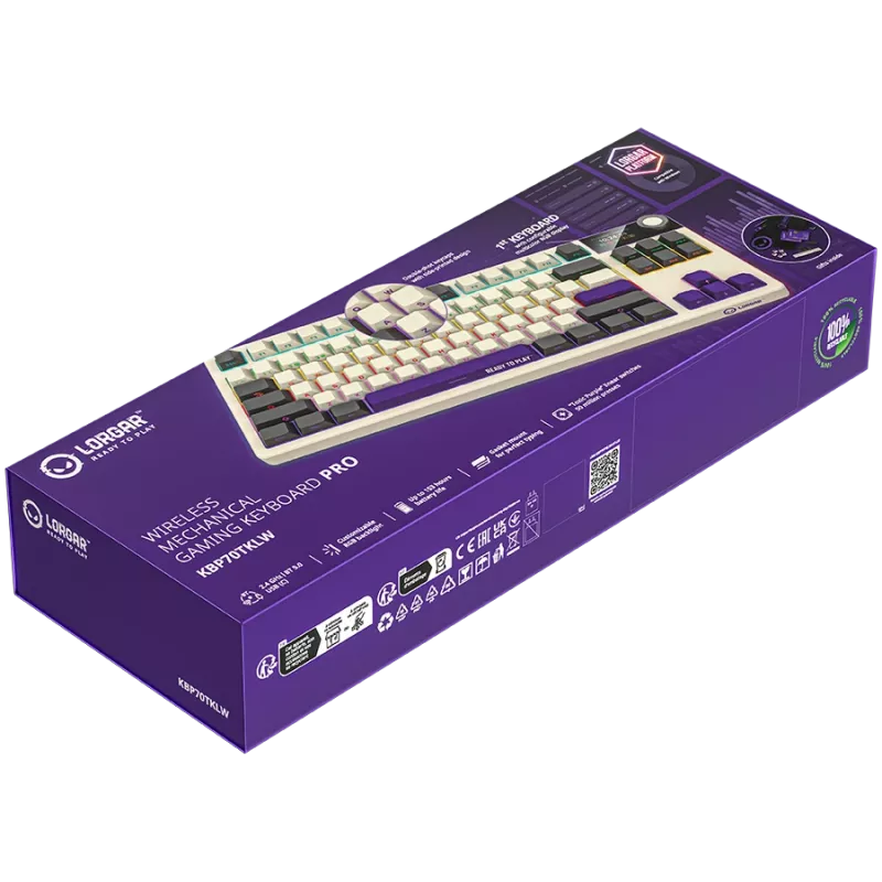 LORGAR KBP70TKLW, teclado gaming mecánico inalámbrico TKL Pro, beige, distribución EN