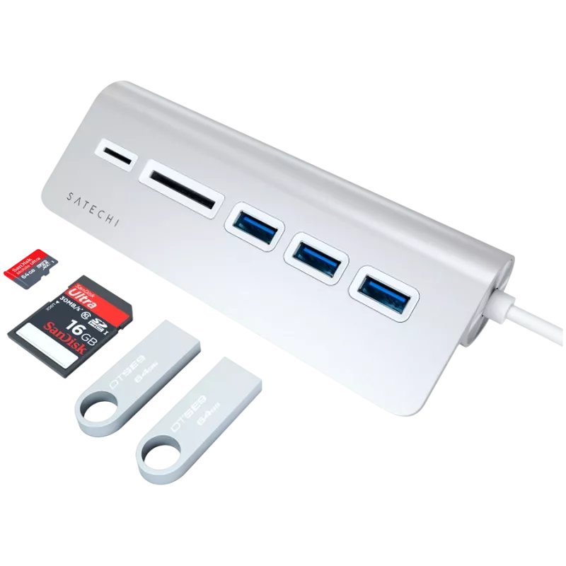 Satechi Type-C Hub USB y lector de tarjetas de aluminio, plata, ST-TCHCRS