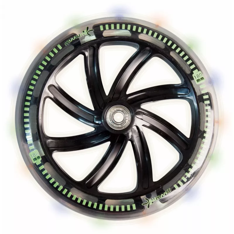 Patinete Muuwmi Aluminio NEON 180 mm con luces — plataforma de aluminio, ruedas de 180 mm, luces LED integradas