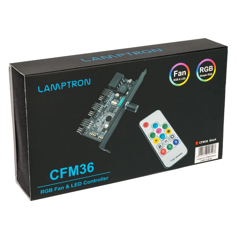 Controlador de ventilador y LED RGB Lamptron CFM36 para ranura PCI, negro
