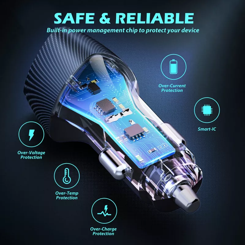 Cargador de coche Tellur FCC10 38W 6A PD20W QC3.0 – fuente de alimentación para vehículo USB-C y USB-A