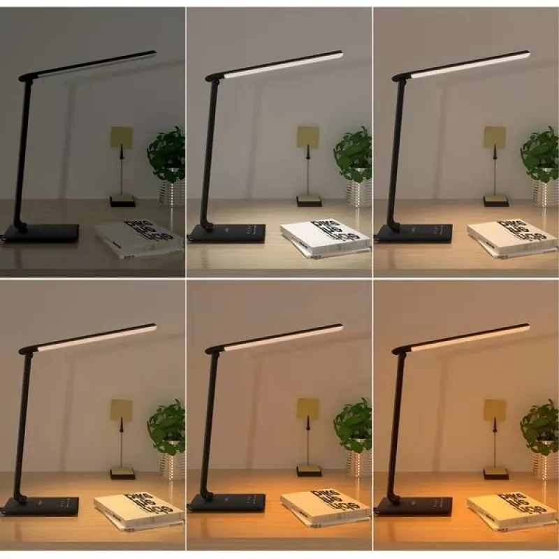 Lámpara de escritorio LED Aukey LT-T10 12W 3000–6500K — temperatura de color ajustable, negra
