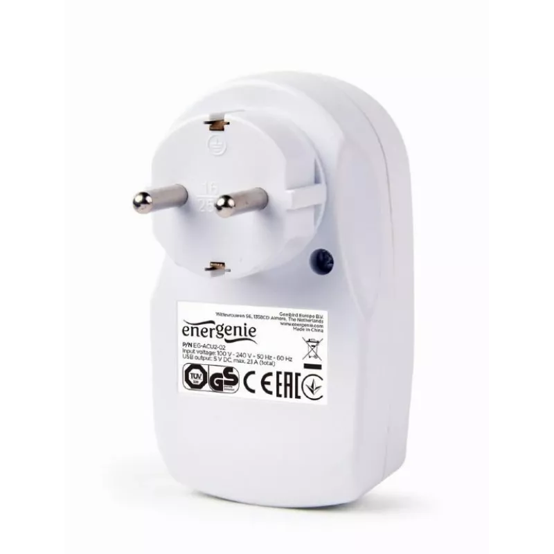 Cargador USB con toma de corriente pasante/EG-ACU2-02 Gembird