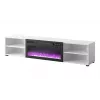 Mueble TV cama meble POLO 180x33x39 cm con chimenea eléctrica 1400–1600 W, laminado, blanco/negro