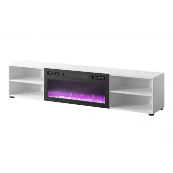 Mueble TV cama meble POLO 180x33x39 cm con chimenea eléctrica 1400–1600 W, laminado, blanco/negro