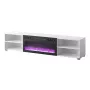 Mueble TV cama meble POLO 180x33x39 cm con chimenea eléctrica 1400–1600 W, laminado, blanco/negro