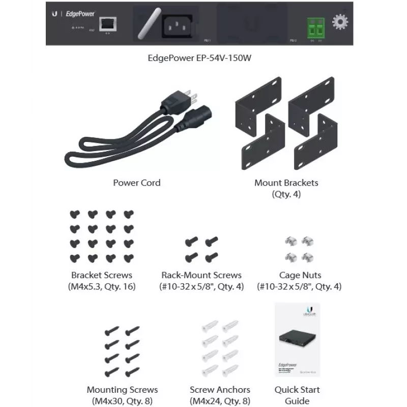 Fuente de alimentación UBIQUITI EP-54V-150W 150 W, AC 100–240 V, 50–60 Hz, negra
